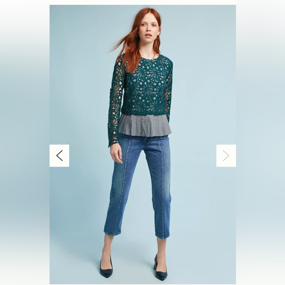 Anthropologie Maeve Gingham & Lace Garden Girl Feminine Top Size Medium